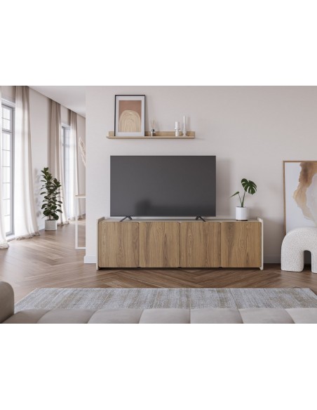 Móvel TV moderno BOUCLEON 180 cm creme e carvalho escuro