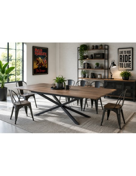 Mesa Extensible industrial NEXUS 160 (200) cm en tono nogal y Negro