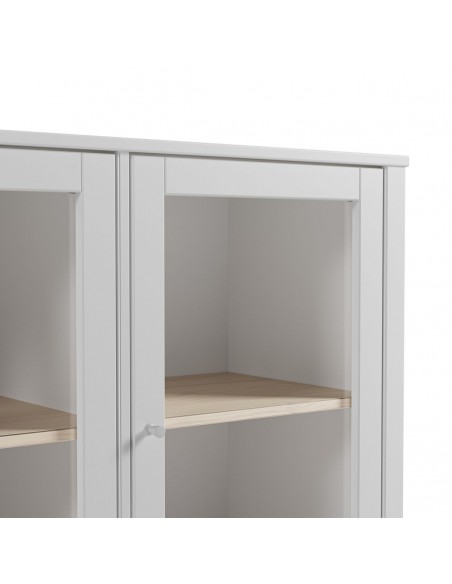 Aparador branco estilo mediterrânico, ALESSANDRA 140, com 3 portas de vidro.