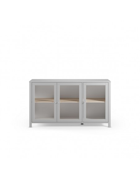 Aparador branco estilo mediterrânico, ALESSANDRA 140, com 3 portas de vidro.