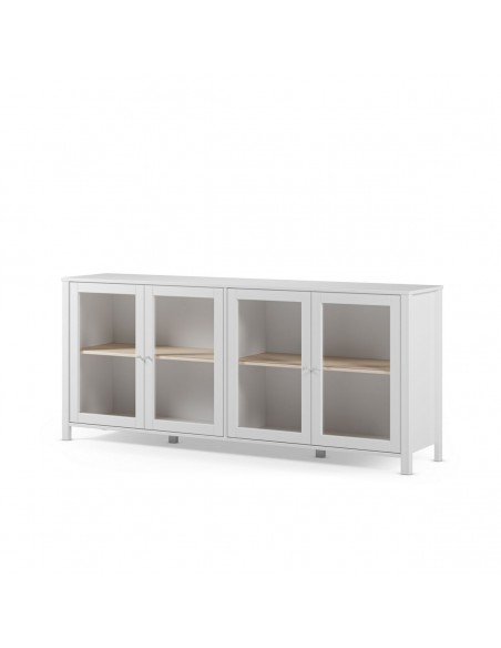 Aparador ALESSANDRA 186 estilo mediterrânico branco, 4 portas de vidro