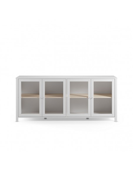 Aparador ALESSANDRA 186 estilo mediterrânico branco, 4 portas de vidro
