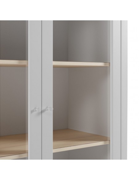 Aparador alto ALESSANDRA 90 branco estilo mediterrânico, com 2 portas em vidro.