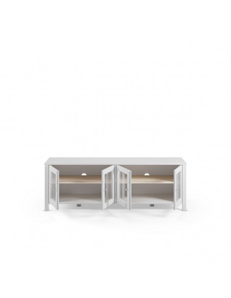 Móvel de TV branco mediterrânico ALESSANDRA 150 com 4 portas de vidro.