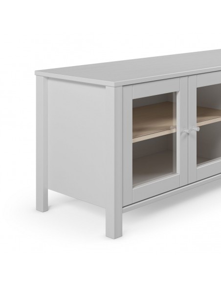 Móvel de TV branco mediterrânico ALESSANDRA 150 com 4 portas de vidro.