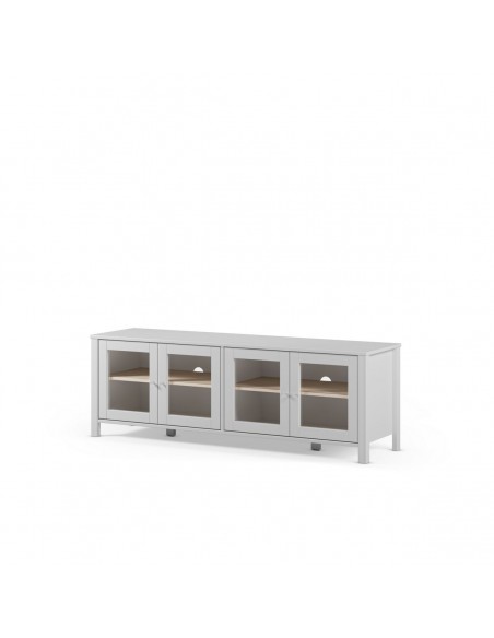 Mueble de TV mediterráneo blanco ALESSANDRA 150, 4 Puertas con cristal