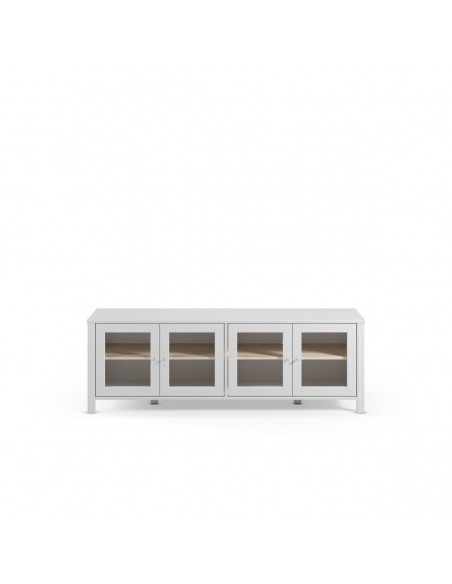 Móvel de TV branco mediterrânico ALESSANDRA 150 com 4 portas de vidro.