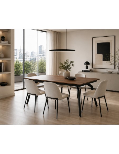 Mesa extensível de design industrial AMSTERDAM 160-200 cm na cor nogueira
