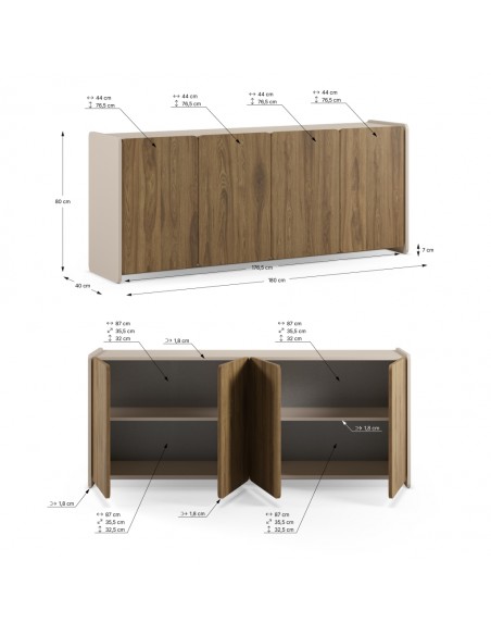 Aparador moderno BOUCLEON 180 cm creme e carvalho escuro