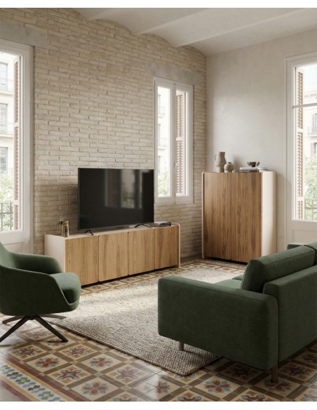 Móvel TV moderno BOUCLEON 180 cm creme e carvalho escuro