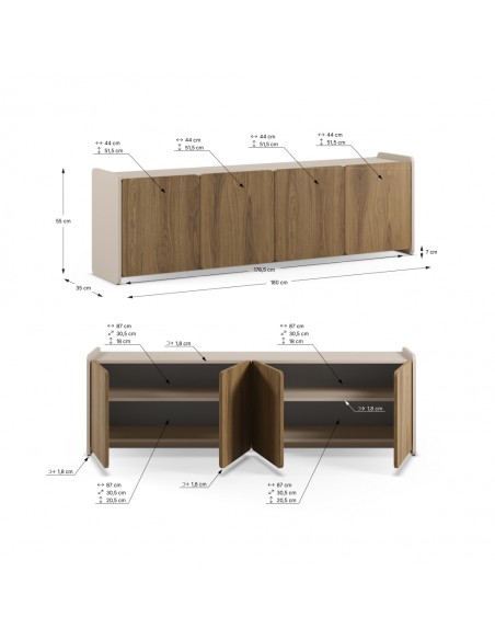 Móvel TV moderno BOUCLEON 180 cm creme e carvalho escuro