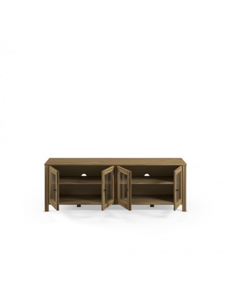 Mueble de TV colonial en pino cera ALESSANDRA 150, 4 Puertas con cristal