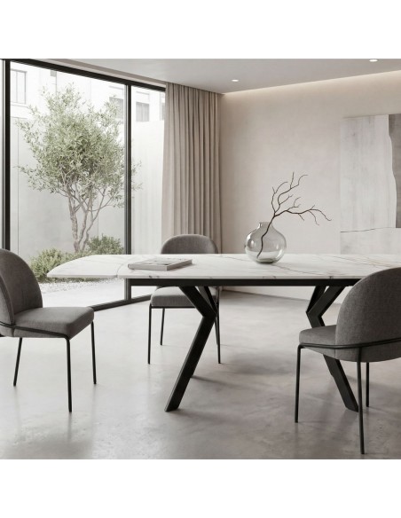 Mesa Extensível porcelânico efeito mármore Nolan 140-200 cm