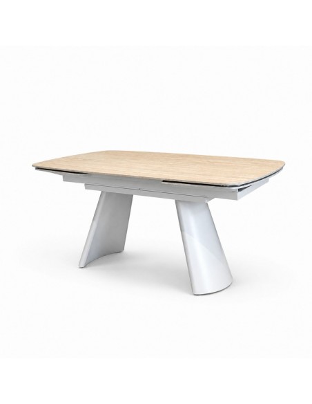 Mesa Extensível LANDA 160-240 com tampo porcelânico e metal bege