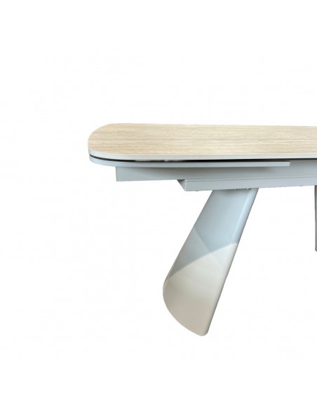 Mesa Extensível LANDA 140-200 cm com tampo porcelânico e metal bege