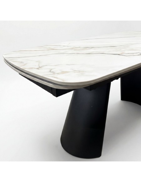 Mesa Extensible Porcelánico efecto mármol LANDA 160-240 con metal negro