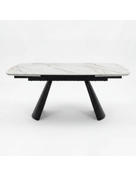 Mesa Extensible Porcelánico efecto mármol LANDA 160-240 con metal negro