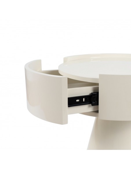 Mesita de Noche Diseño Moderno JAMES lacada Beige Brillo