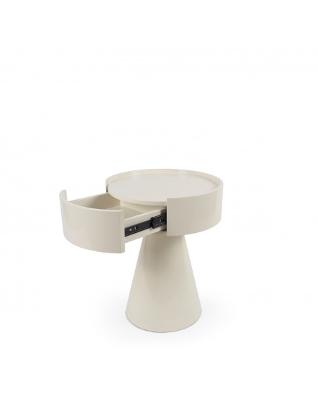 Mesita de Noche Diseño Moderno JAMES lacada Beige Brillo
