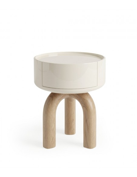 Mesita de noche de diseño orgánico ARNOLD lacado beige y roble