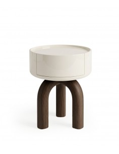 Mesita de noche diseño orgánico ARNOLD nogal y lacado beige