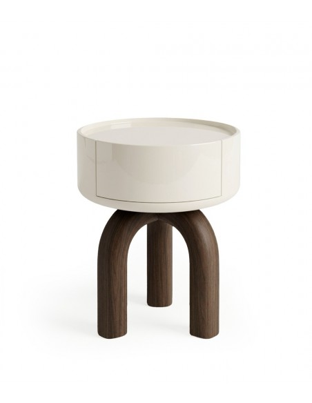 Mesita de noche diseño orgánico ARNOLD nogal y lacado beige