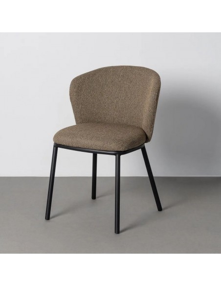 Silla de Comedor CISELIA en Tejido Espiga Marrón con Patas de Acero Negro