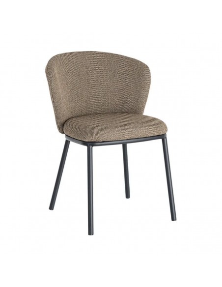 Silla de Comedor CISELIA en Tejido Espiga Marrón con Patas de Acero Negro
