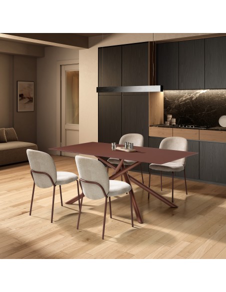 Mesa Rectangular LEXA 180 cm de Cristal Templado y Patas Metálicas Terracota