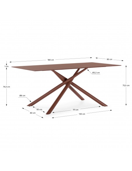 Mesa Rectangular LEXA 180 cm de Cristal Templado y Patas Metálicas Terracota