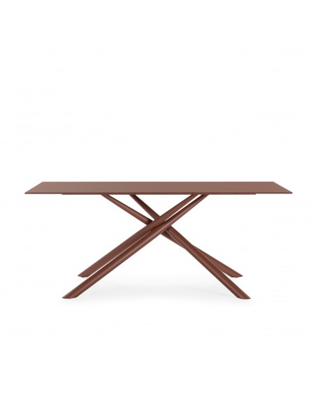 Mesa Rectangular LEXA 180 cm de Cristal Templado y Patas Metálicas Terracota