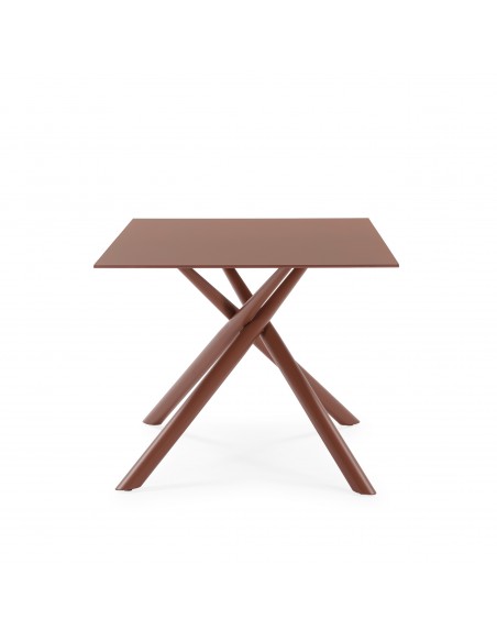 Mesa Rectangular LEXA 180 cm de Cristal Templado y Patas Metálicas Terracota