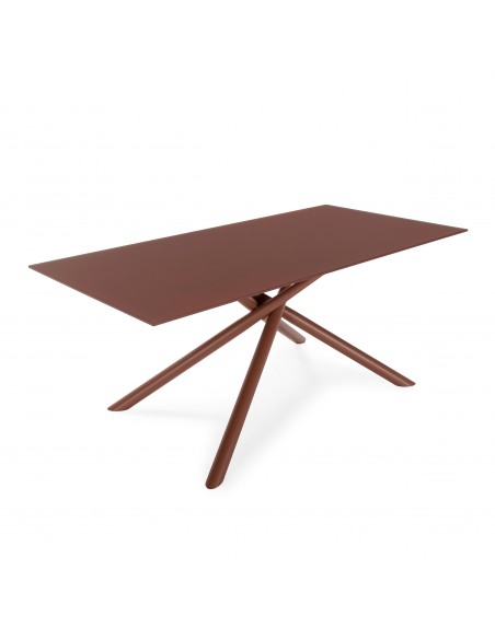 Mesa Rectangular LEXA 180 cm de Cristal Templado y Patas Metálicas Terracota
