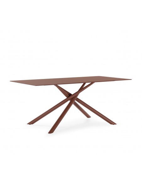 Mesa Rectangular LEXA 180 cm de Cristal Templado y Patas Metálicas Terracota