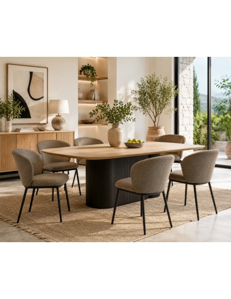 Silla de Comedor CISELIA en Tejido Espiga Marrón con Patas de Acero Negro