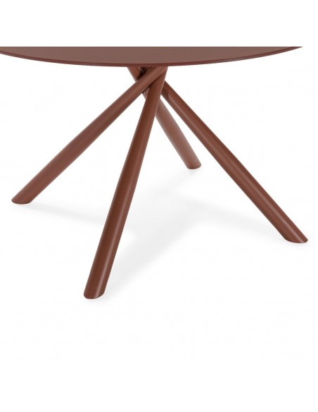 Mesa Redonda LEXA 120 cm de Cristal Templado y Patas Metálicas terracota