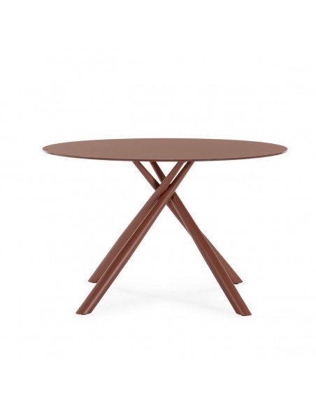 Mesa Redonda LEXA 120 cm de Cristal Templado y Patas Metálicas terracota