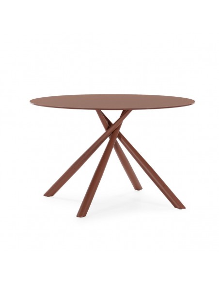 Mesa Redonda LEXA 120 cm de Cristal Templado y Patas Metálicas terracota