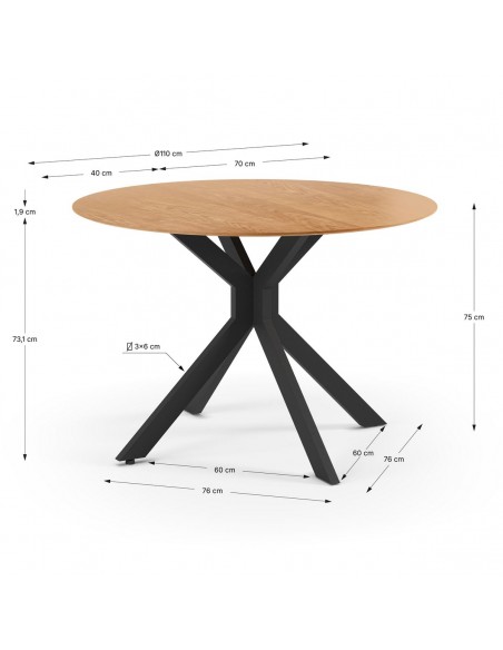Mesa Redonda Dobrável AVIA 110 cm em carvalho e pés metálicos
