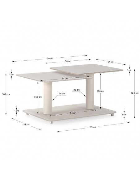 Mesa de Centro Giratoria ELVI de Piedra Sinterizada, Cristal y Metal Crema/travertine