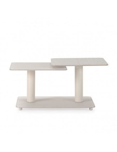 Mesa de Centro Giratoria ELVI de Piedra Sinterizada, Cristal y Metal Crema/travertine