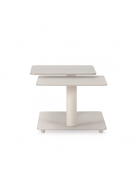 Mesa de Centro Giratoria ELVI de Piedra Sinterizada, Cristal y Metal Crema/travertine