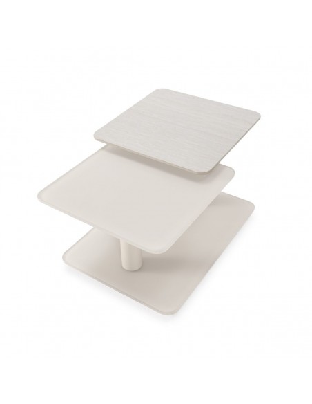 Mesa de Centro Giratoria ELVI de Piedra Sinterizada, Cristal y Metal Crema/travertine