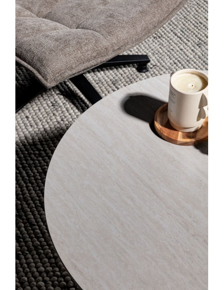 Mesa de centro Redonda TALIA 80 cm de Travertino y Patas Metálicas Crema