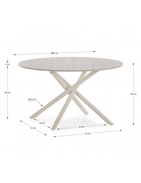 Mesa de centro Redonda TALIA 80 cm de Travertino y Patas Metálicas Crema