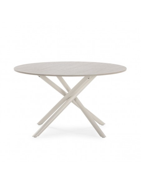 Mesa de centro Redonda TALIA 80 cm de Travertino y Patas Metálicas Crema