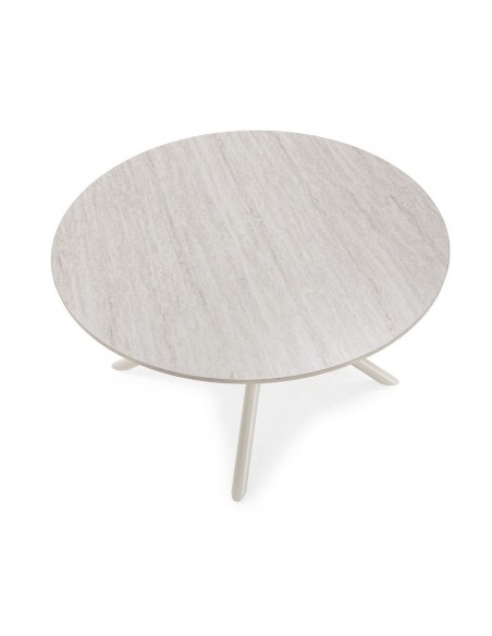 Mesa de centro Redonda TALIA 80 cm de Travertino y Patas Metálicas Crema