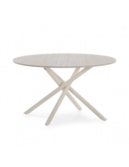 Mesa de centro Redonda TALIA 80 cm de Travertino y Patas Metálicas Crema