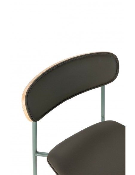 Banco SAULA 67 cm estofado PU verde com metal cinza azulado