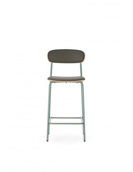 Banco SAULA 67 cm estofado PU verde com metal cinza azulado